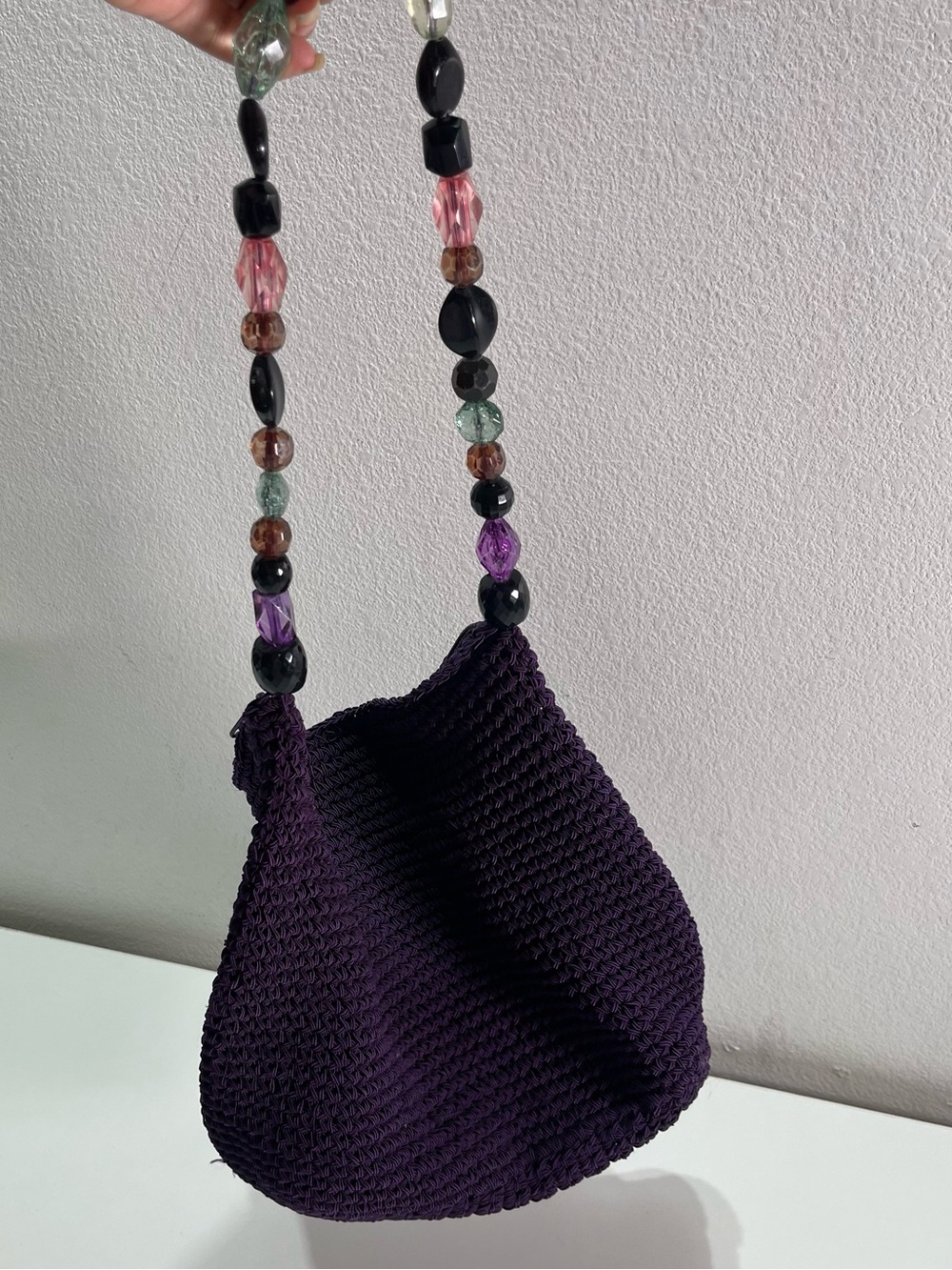 Vtg Cappelli Purple Beaded Shoulder Hobo Bag Boho Woven Whimsigoth Fairycore